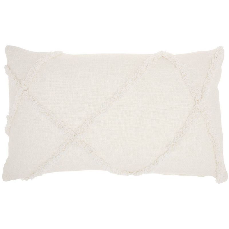 White Rectangular Embroidered Cotton Throw Pillow 14" x 24"