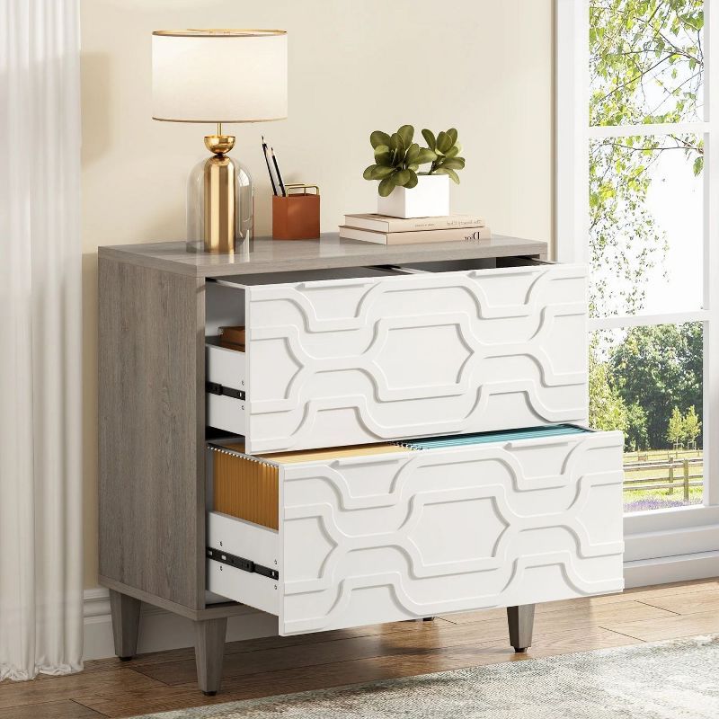 Gray and White 2-Drawer Legal Size Wood File Cabinet