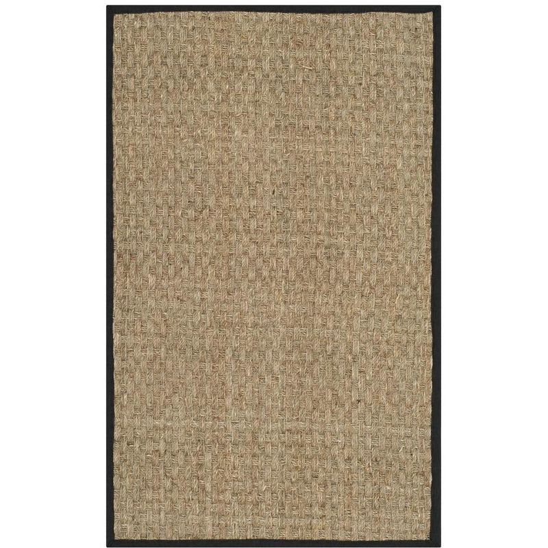 Hand-Knotted Natural Fiber 2' x 3' Natural/Black Rectangle Rug