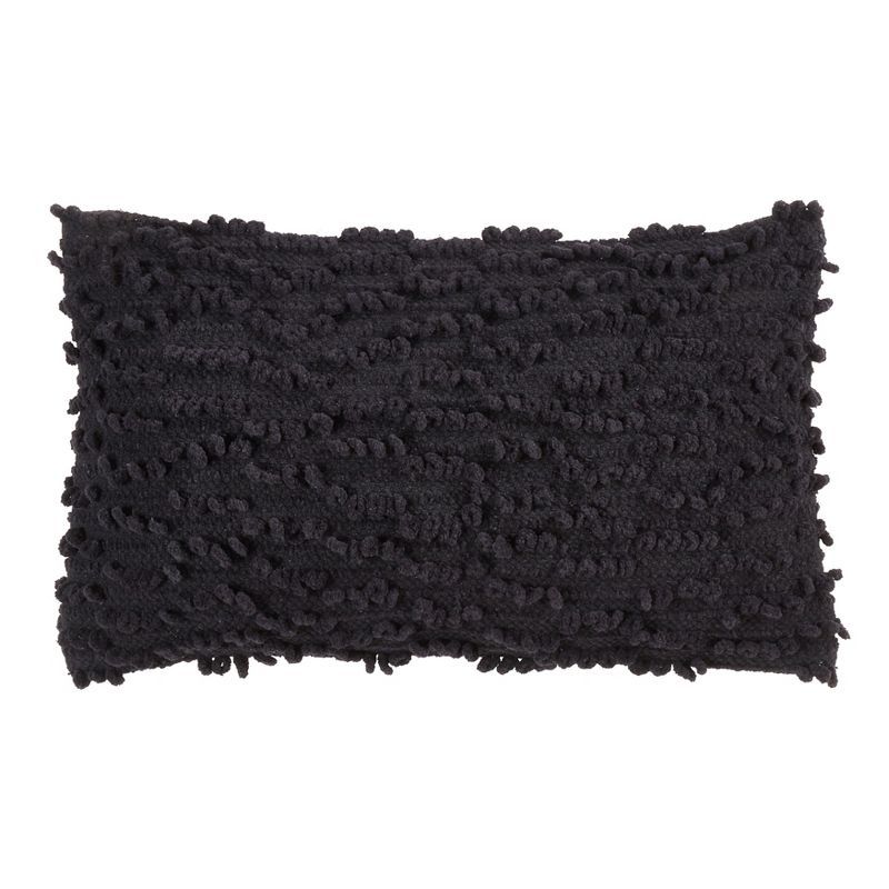 Black Nubby Design Down-Filled Rectangular Throw Pillow