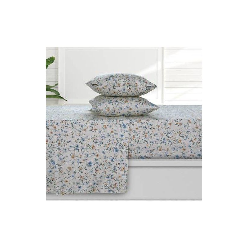 Twin Beige Organic Cotton Floral Deep Pocket Sheet Set