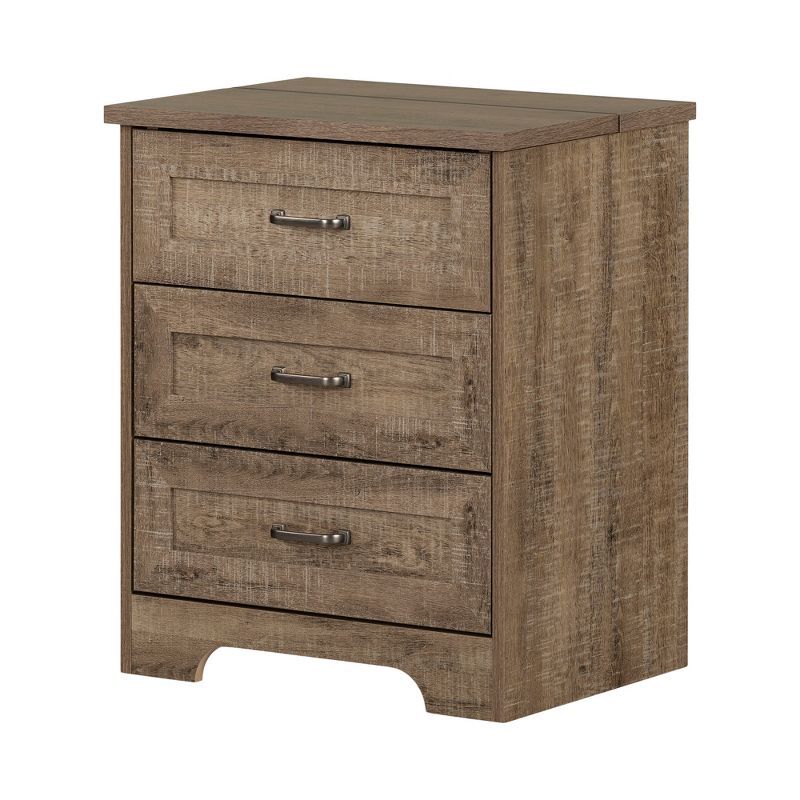 Weathered Oak 2-Drawer Farmhouse Nightstand with Hidden Storage