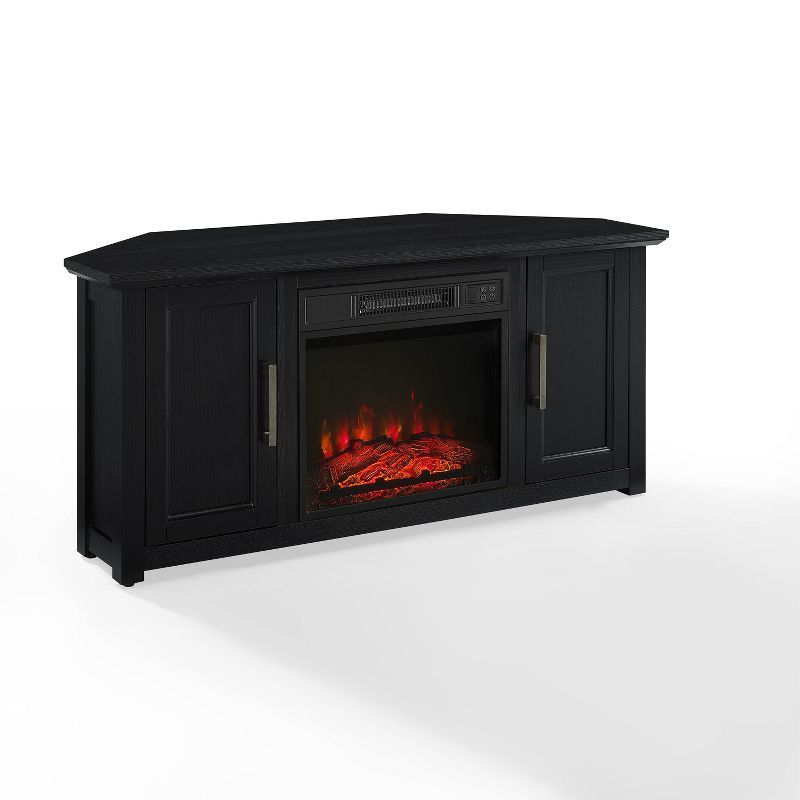 Black Corner TV Stand with Fireplace and Cabinets