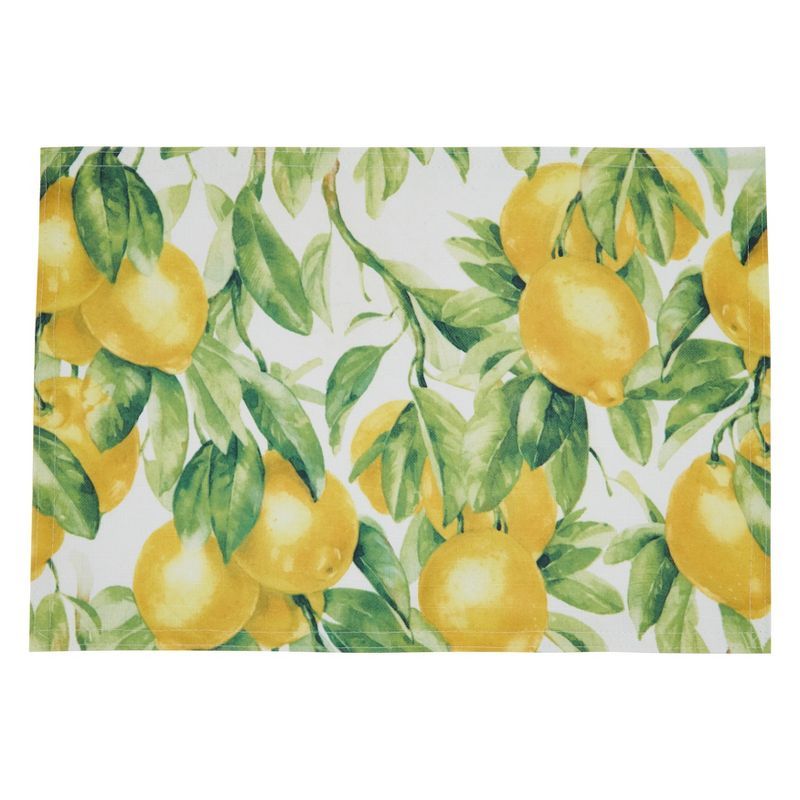 Colorful Floral Lemon Print Fabric Placemats Set of 4