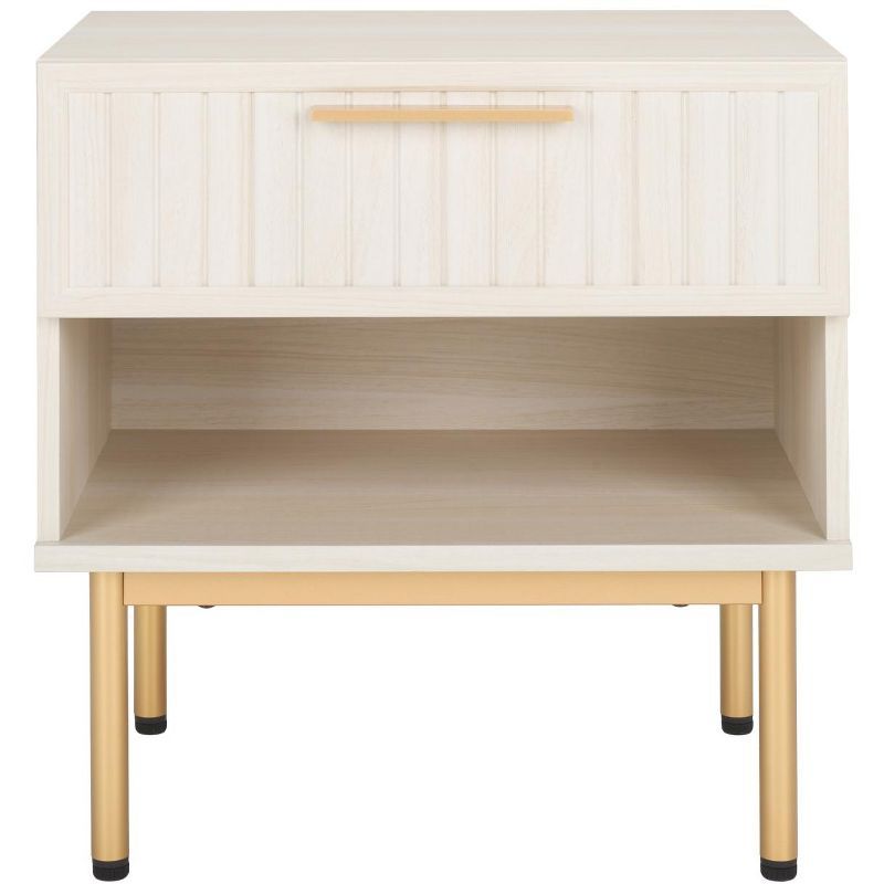 Axelle Bleached White and Gold Modern 1 Drawer Nightstand