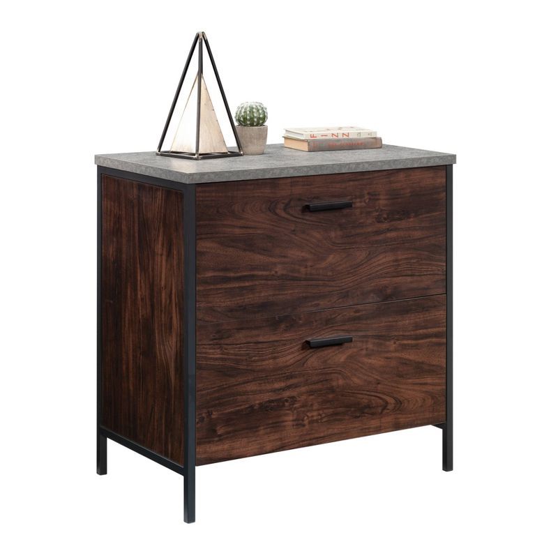 Rich Walnut and Slate Gray 2-Drawer Lockable Lateral File Cabinet