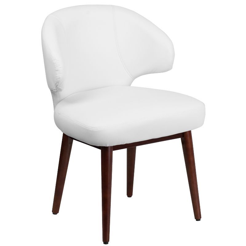 White LeatherSoft Accent Chair with Walnut Legs