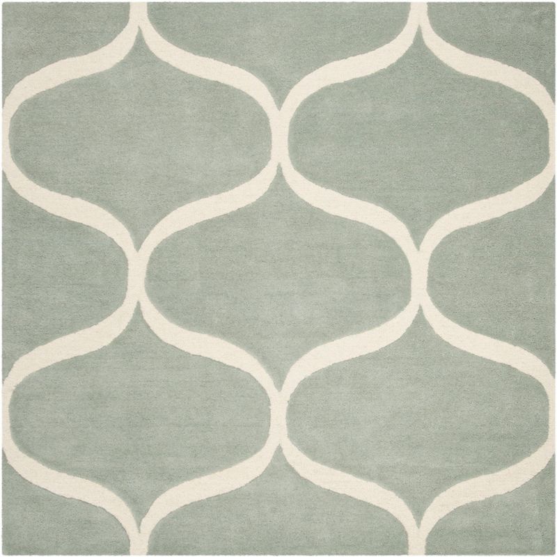 Ivory and Gray Hand-Tufted Wool Square Area Rug