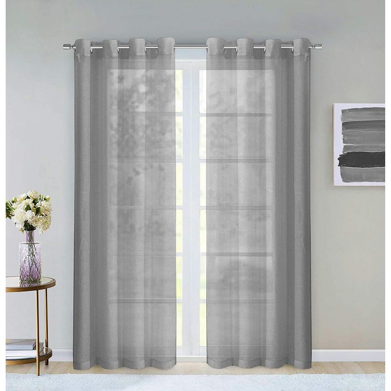 Silver Sheer Linen Look Grommet Window Panels