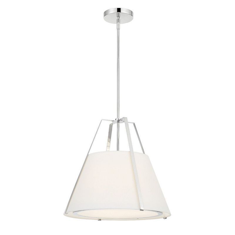 Polished Nickel 3-Light Pendant with White Silk Shade