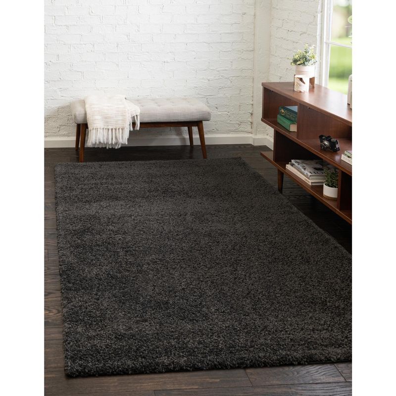 Rectangular Charcoal Solid Shag Synthetic Indoor Rug