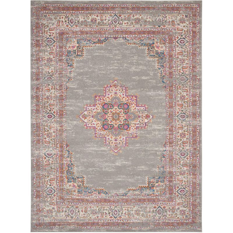 Gray Floral Synthetic 10' x 14' Rectangular Area Rug