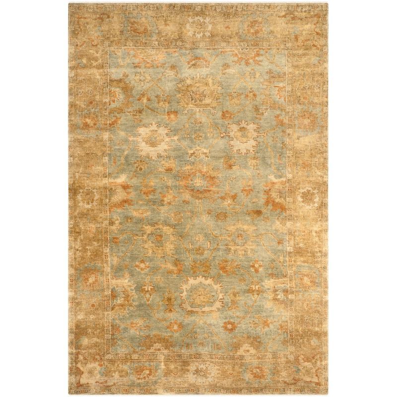 Hand-Knotted Dark Green/Brown Wool 6' x 9' Rectangular Area Rug