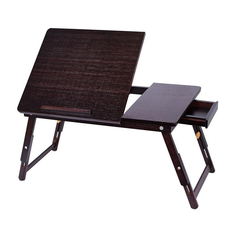 Dark Walnut Bamboo Adjustable Laptop Lap Tray with Drawer