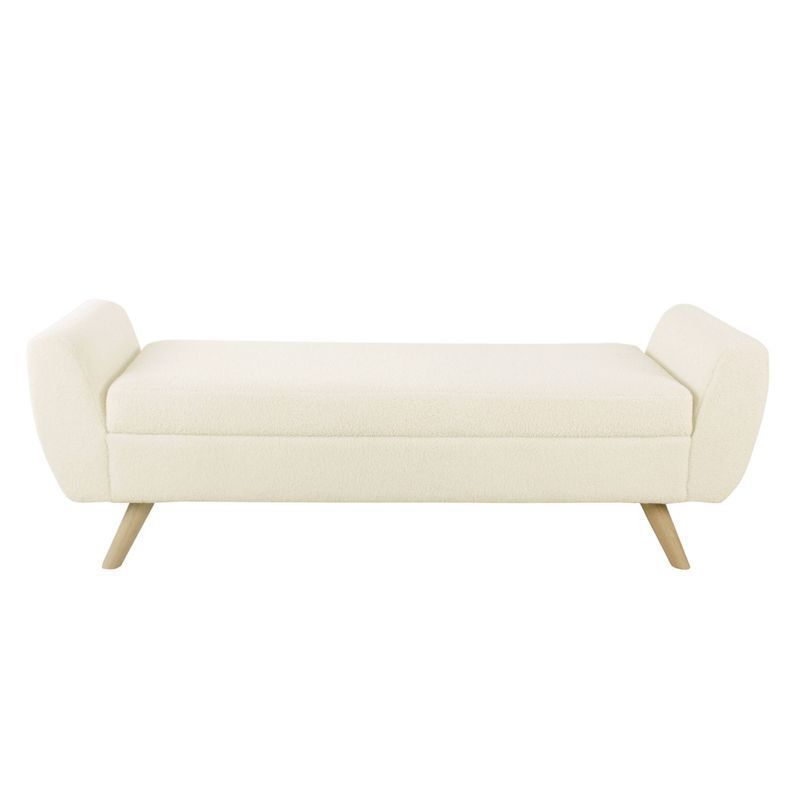 Cream Faux Shearling Storage Bench with Wood Legs