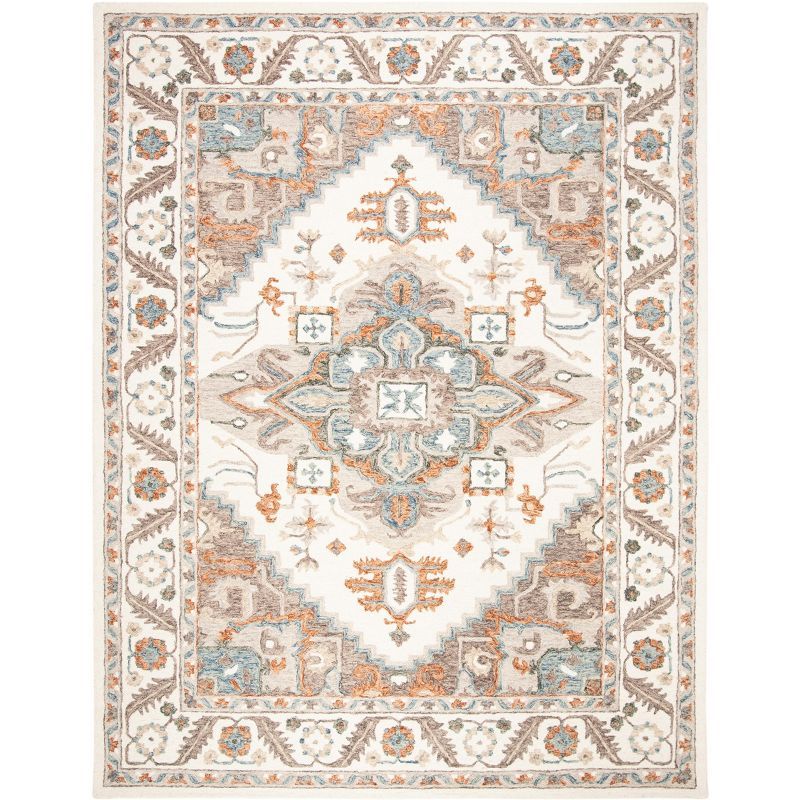 Elegant Ivory and Rust Hand-Tufted Wool Area Rug, 8' x 10'