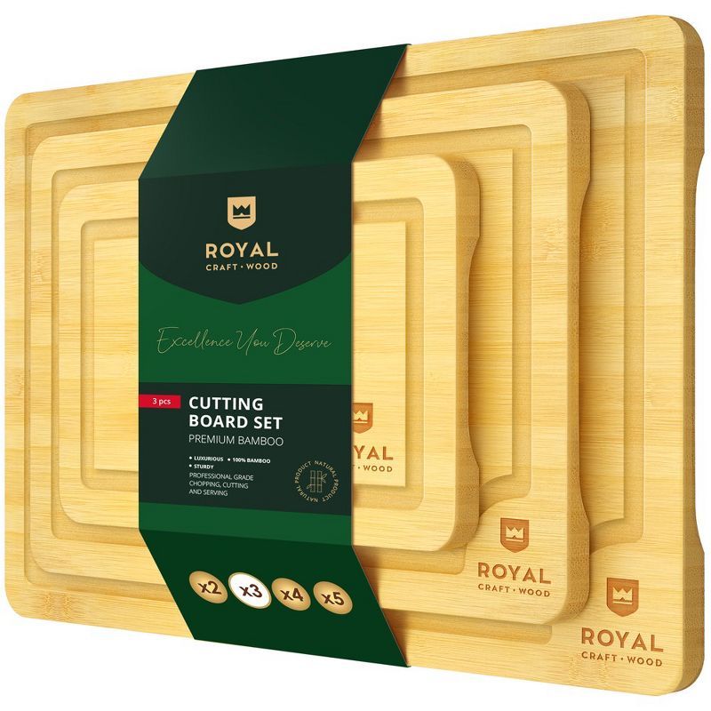 Premium Bamboo Cutting Board Set with Juice Grooves