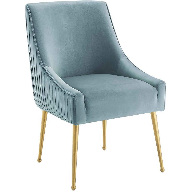 Elysian Light Blue Velvet Upholstered Side Chair with Gold Metal Legs