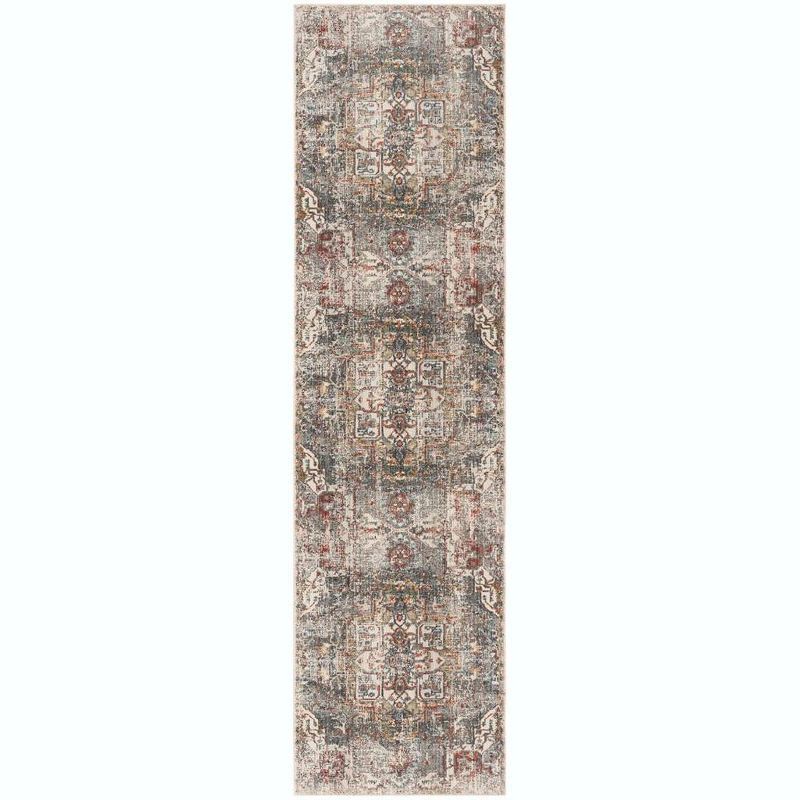 Gray Floral Motif Synthetic Runner Rug, 2'2" x 8'