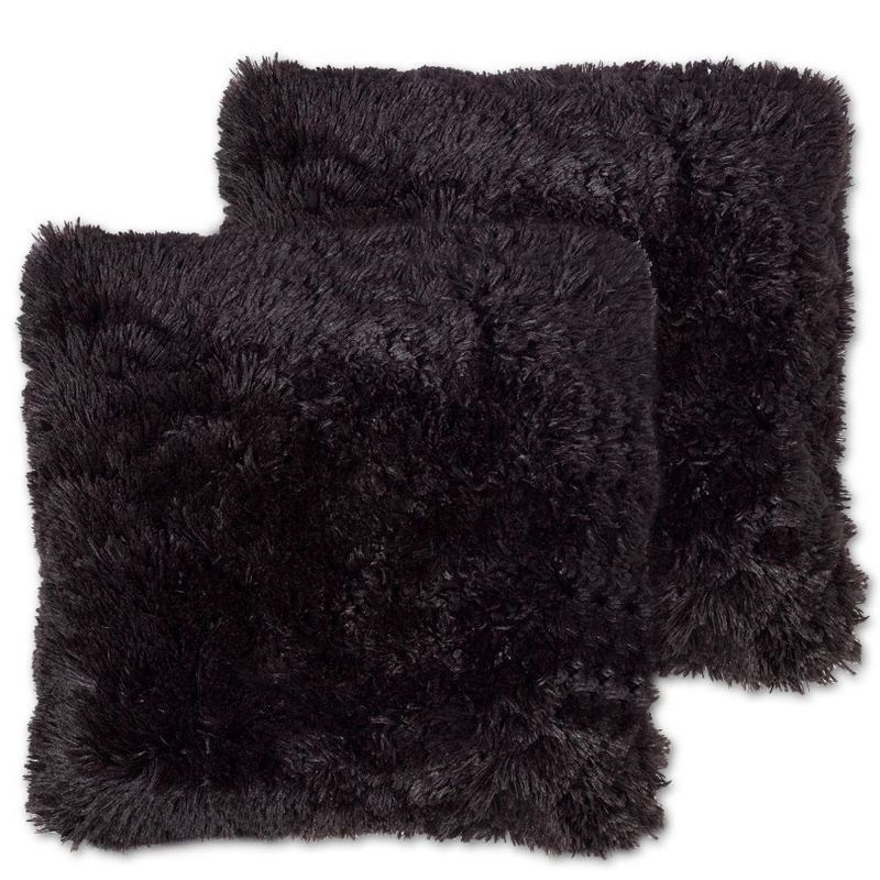 Black Faux Fur 18" x 18" Square Throw Pillows Set of 2