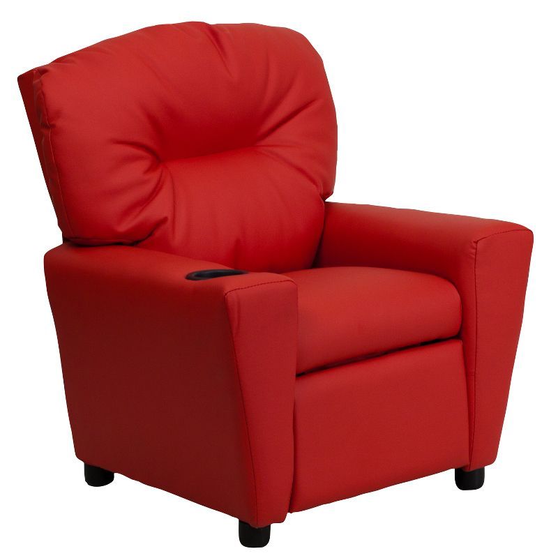 Red Microfiber Kids Recliner with Wood Frame and Cup Holder