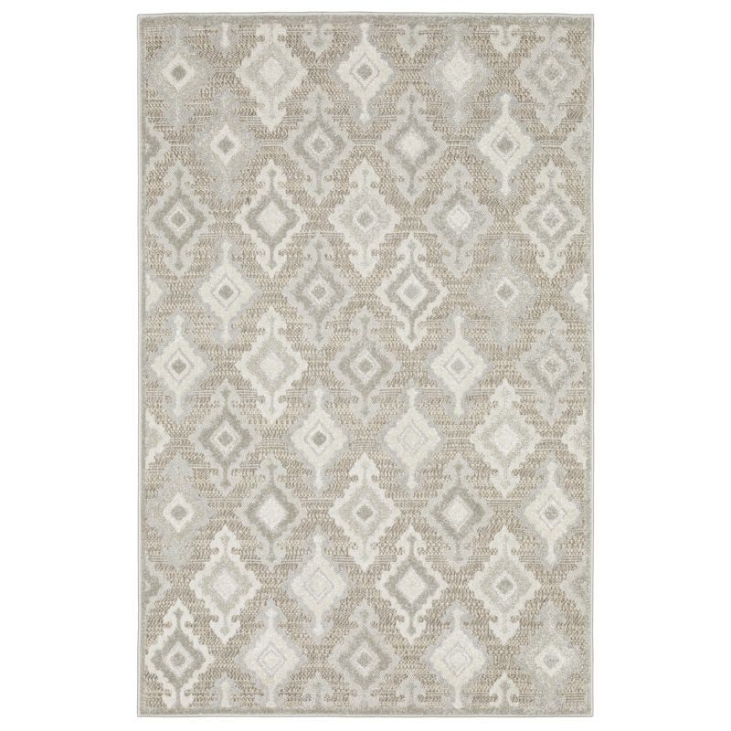 Gray and Beige Synthetic Flat Woven Oriental Rug 6'7" x 9'6"