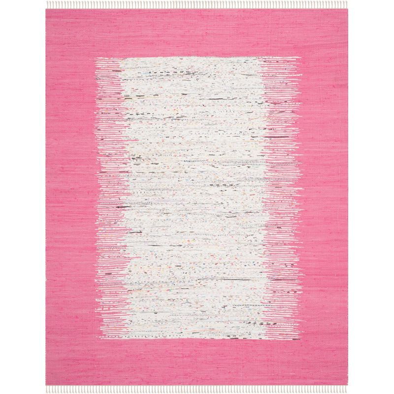 Ivory and Pink Handwoven Cotton Wool Reversible Area Rug, 8'x10'