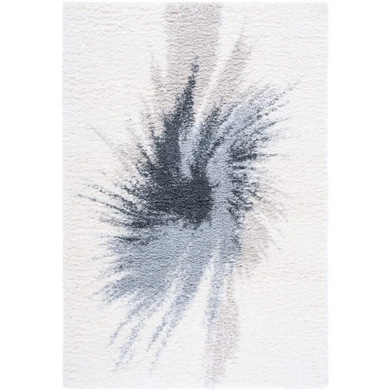 Ivory and Gray Abstract Shag Area Rug, 3' x 5'