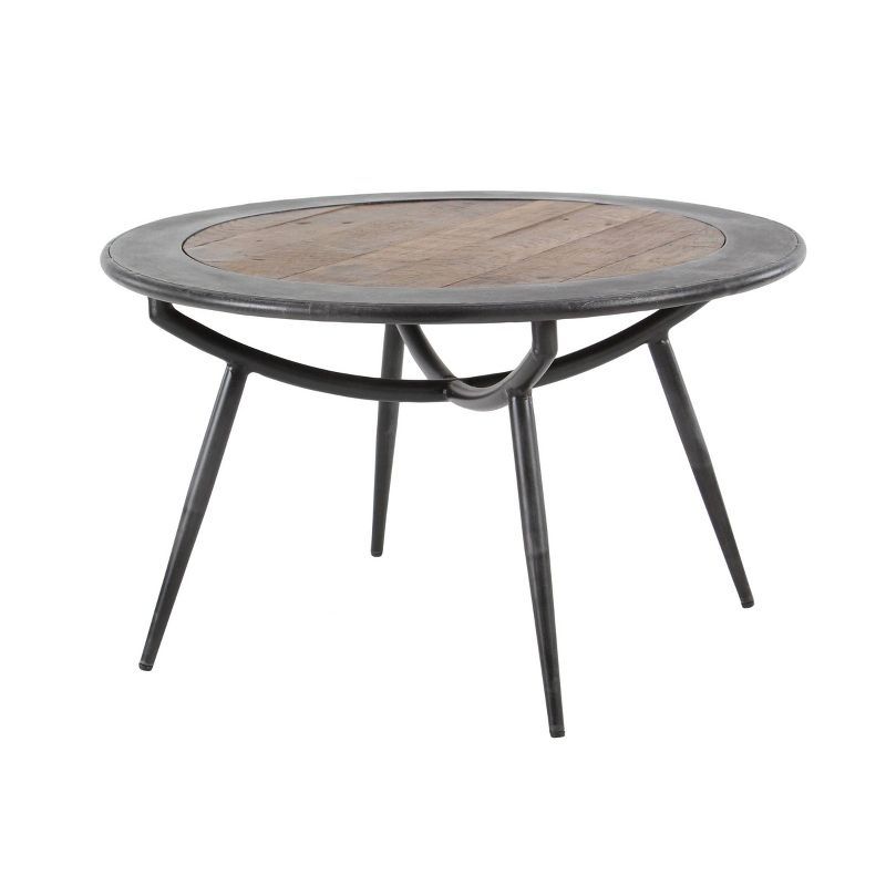 30" Gray Round Wood and Metal Coffee Table