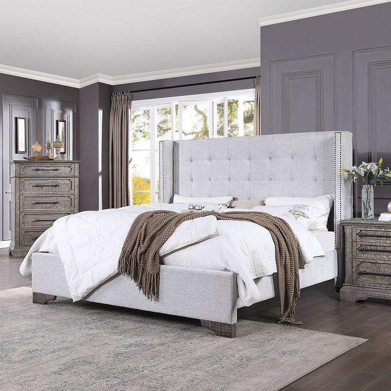 Artesia Queen Bed with Wingback Design and Faux Leather Upholstery