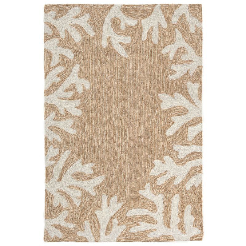 Hand-Tufted Neutral Beige and White Coral Border Round Rug