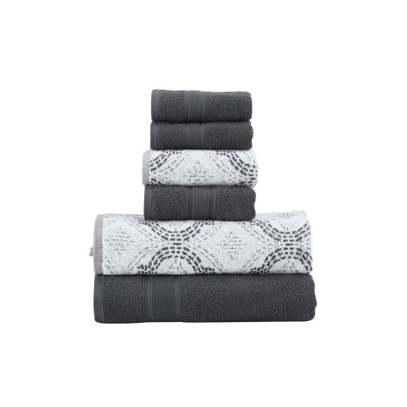 Capri Coal Luxurious 6-Piece Jacquard & Solid Cotton Towel Set