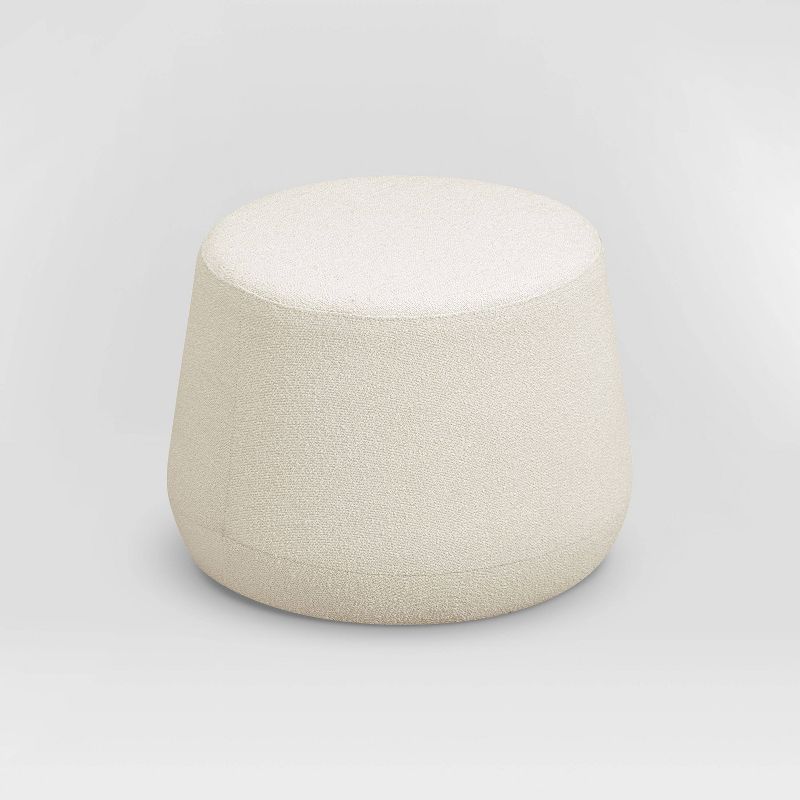 Snow Thimble-Shaped Round Ottoman in Soft Grey Sherpa