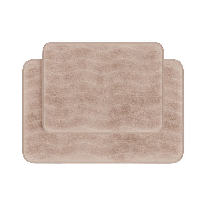 Taupe Memory Foam Bathroom Mats with Microfiber Top and Non-Slip Backing - Set of 2