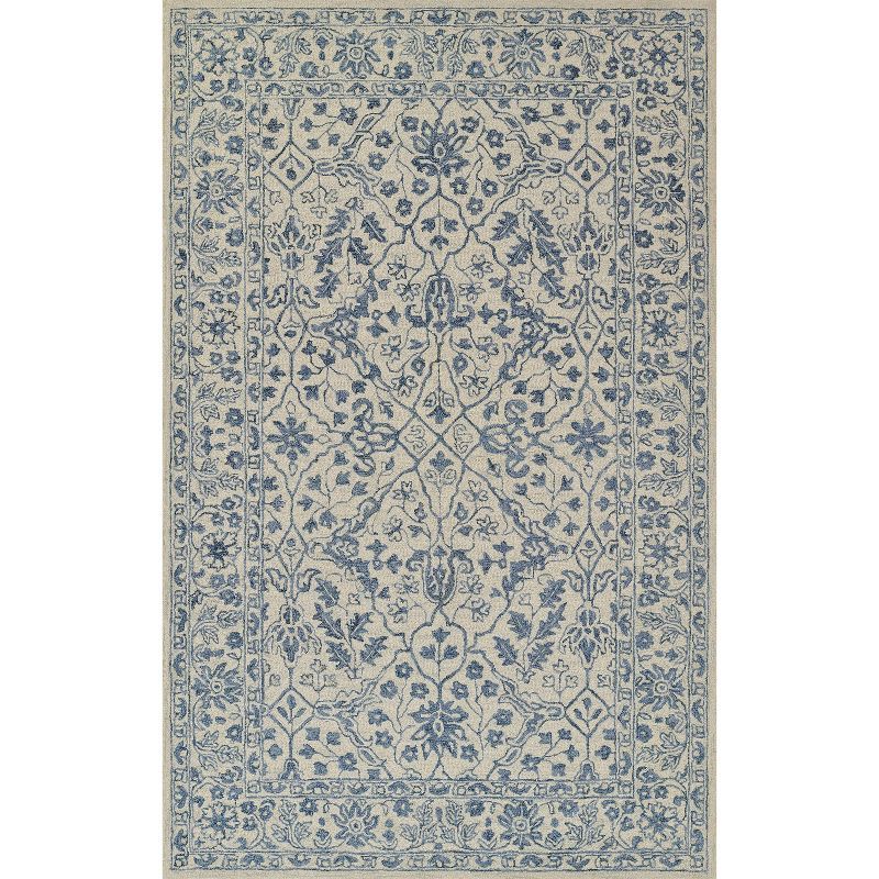 Ivory and Blue Hand Tufted Wool Rug, 2 ft x 3 ft