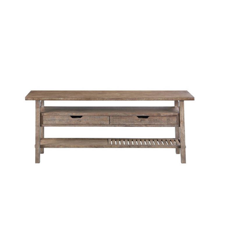 Sonoma Barnwood Wire-Brush TV Stand with Slatted Shelf and Drawers