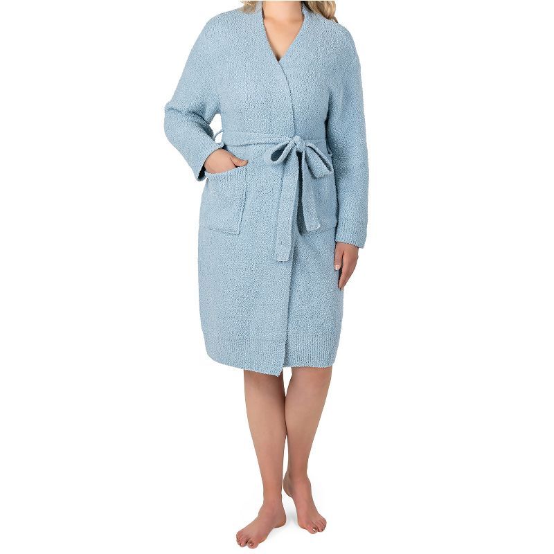 Light Blue Plush Microfiber Long Sleeve Bathrobe