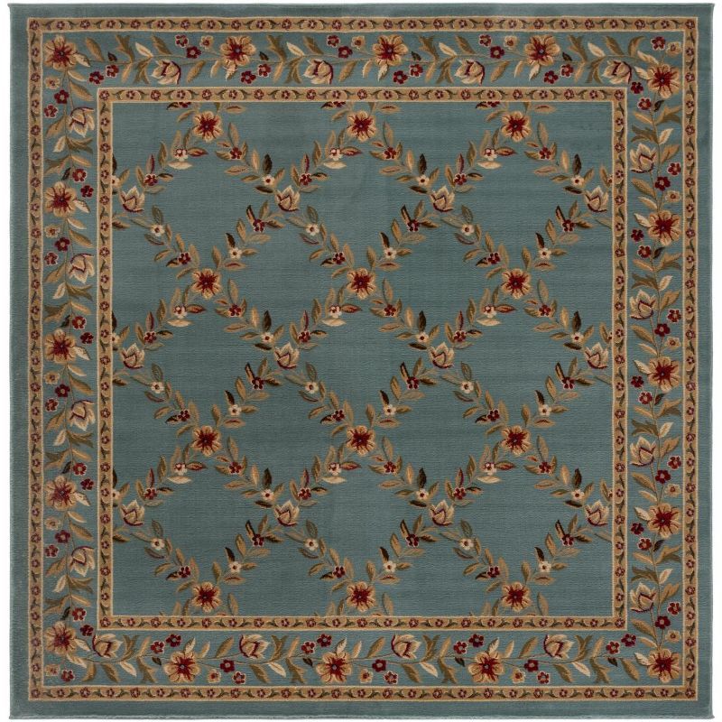 Classic Square Blue Trellis Hand-Knotted Easy Care Area Rug