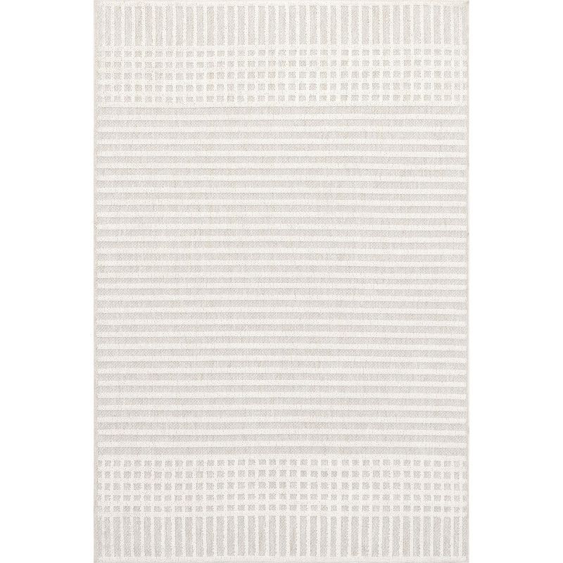 Gray Geometric Bands Machine Washable Indoor Area Rug