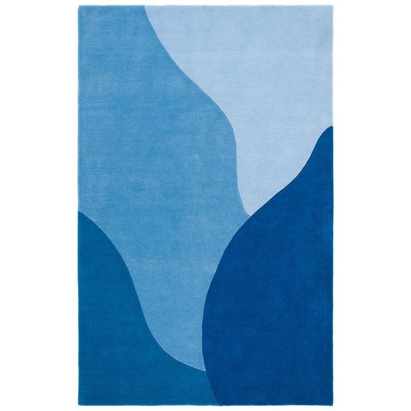 Artisanal Deco Blue Tufted Wool 6' x 9' Rectangular Area Rug
