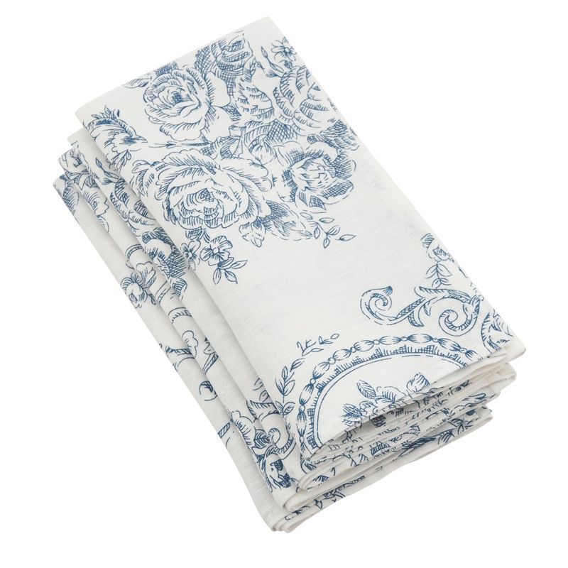 Toile Floral Linen Napkins Set of 4 - 20"