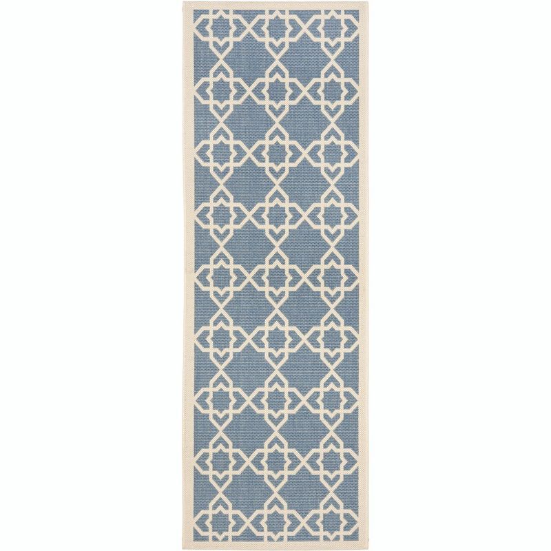 Reversible Easy-Care Blue Synthetic 2'3" x 12' Runner Rug