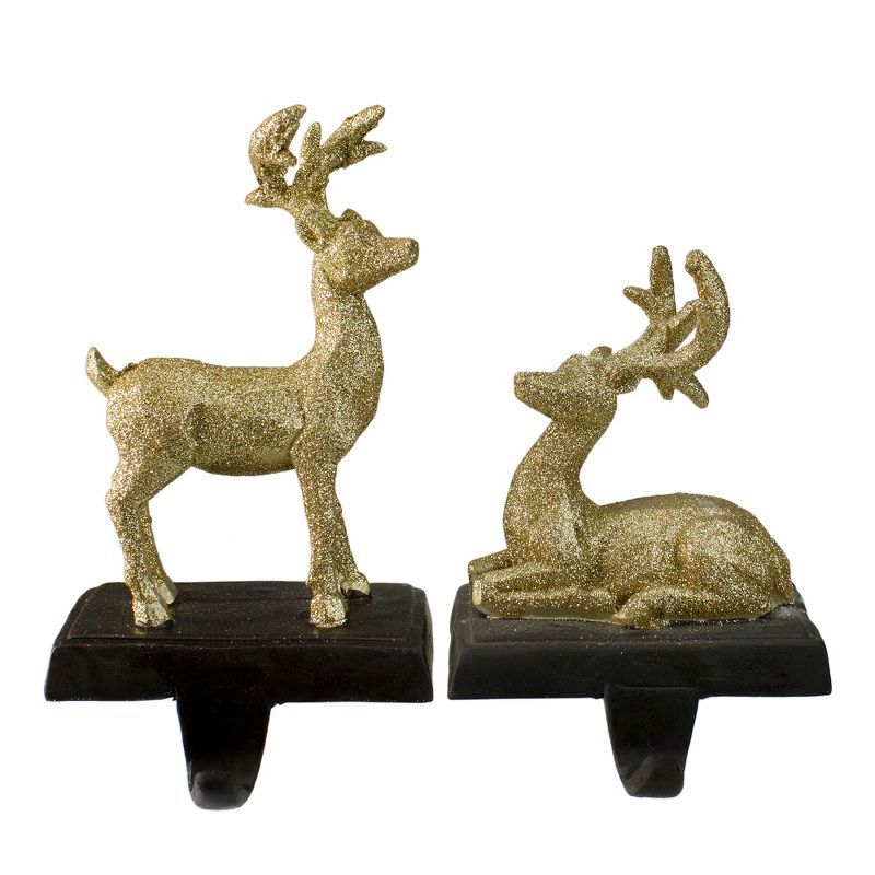 Gold Glitter Reindeer Christmas Stocking Holders Set of 2