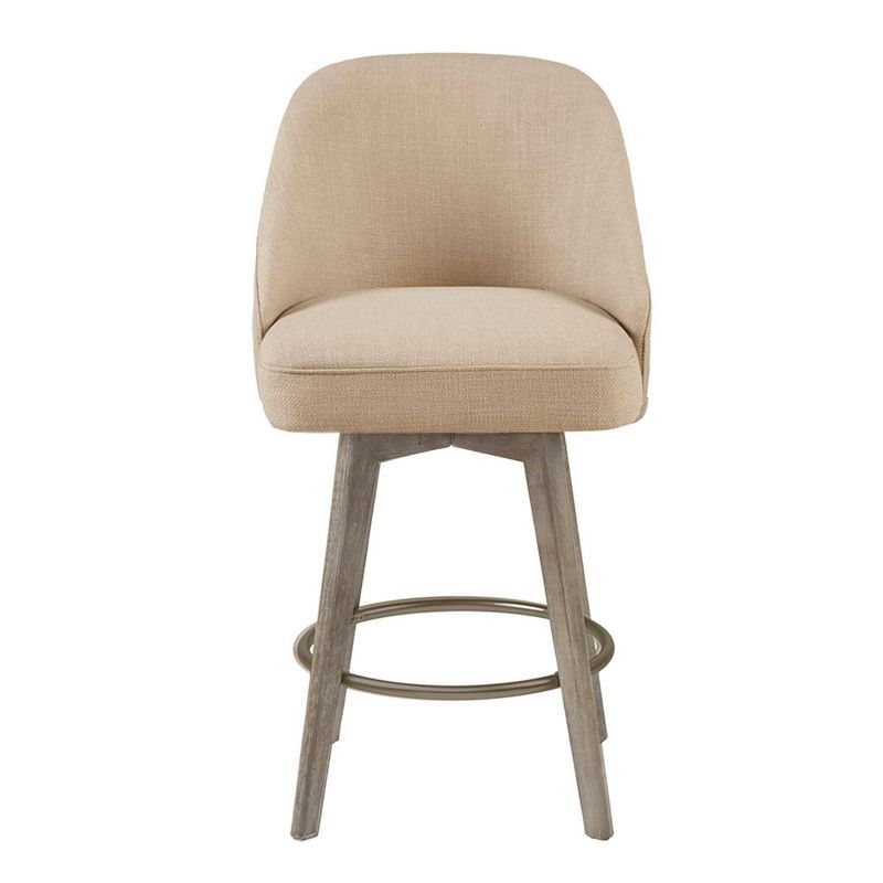 Elegant Sand-Toned Swivel Counter Stool with Metal-Wood Frame