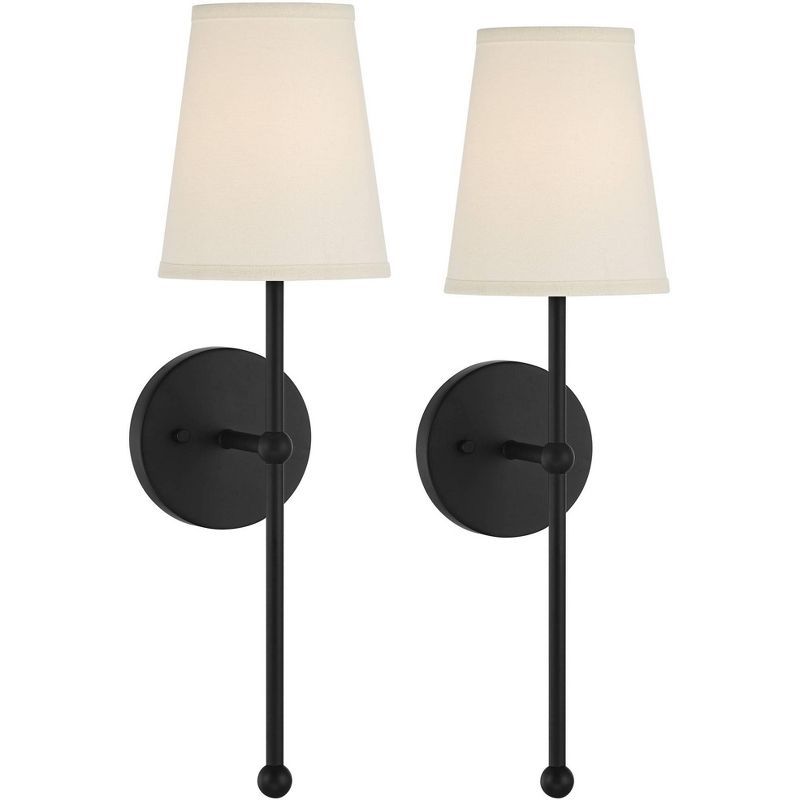 Elena Matte Black Metal Vanity Sconce with Cream Linen Shade