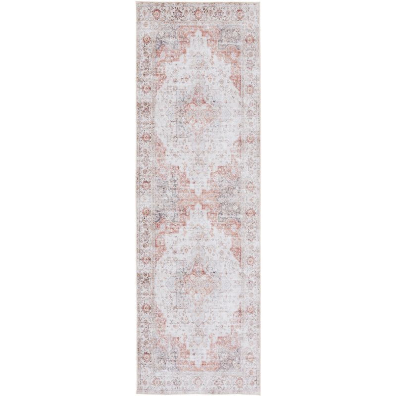 Tucson Light Grey and Rust Washable Runner Rug