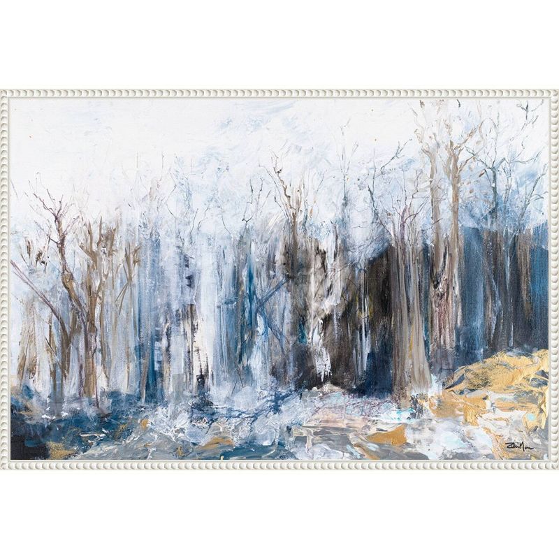 Large White and Blue Abstract Forest Canvas Framed Wall Art