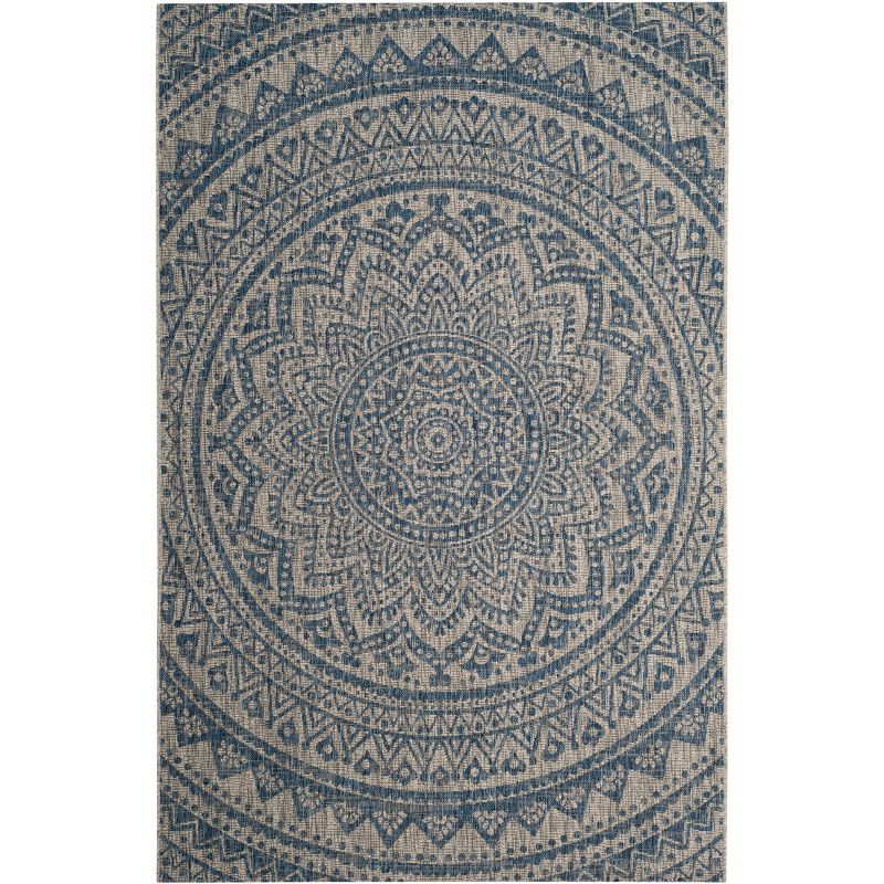 Light Grey and Blue Synthetic Indoor/Outdoor Area Rug