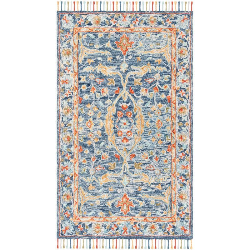 Handmade Tufted Floral Wool Area Rug 6' x 9' in Blue