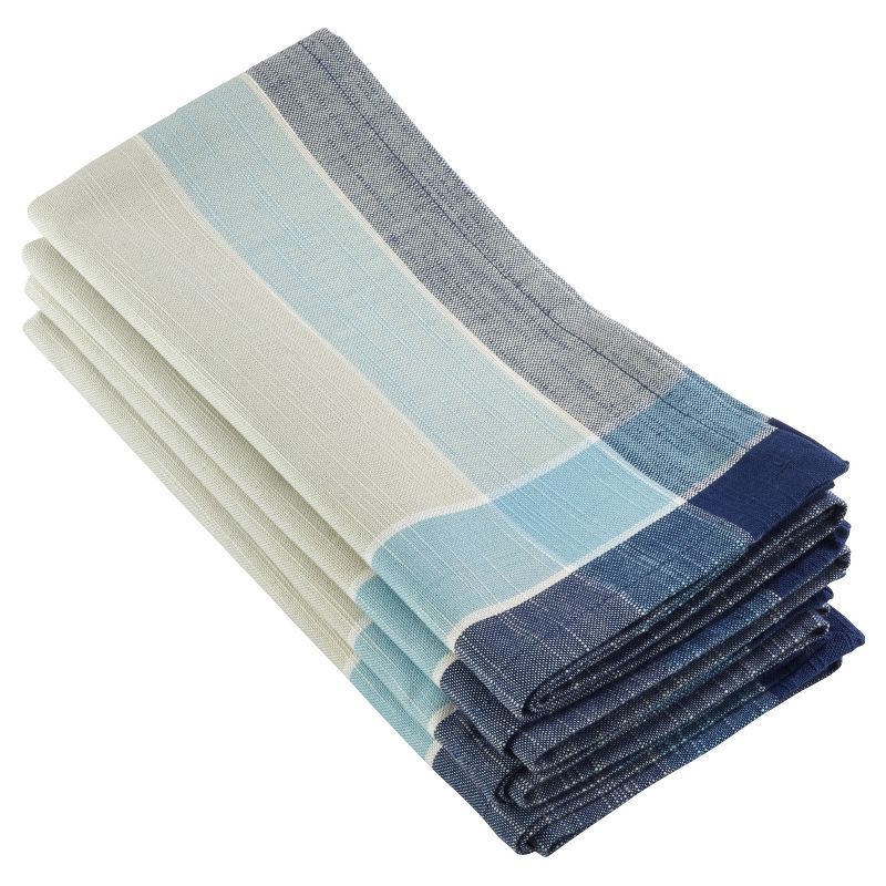 Aqua Palmaria Plaid Cotton Dinner Napkins, Set of 4